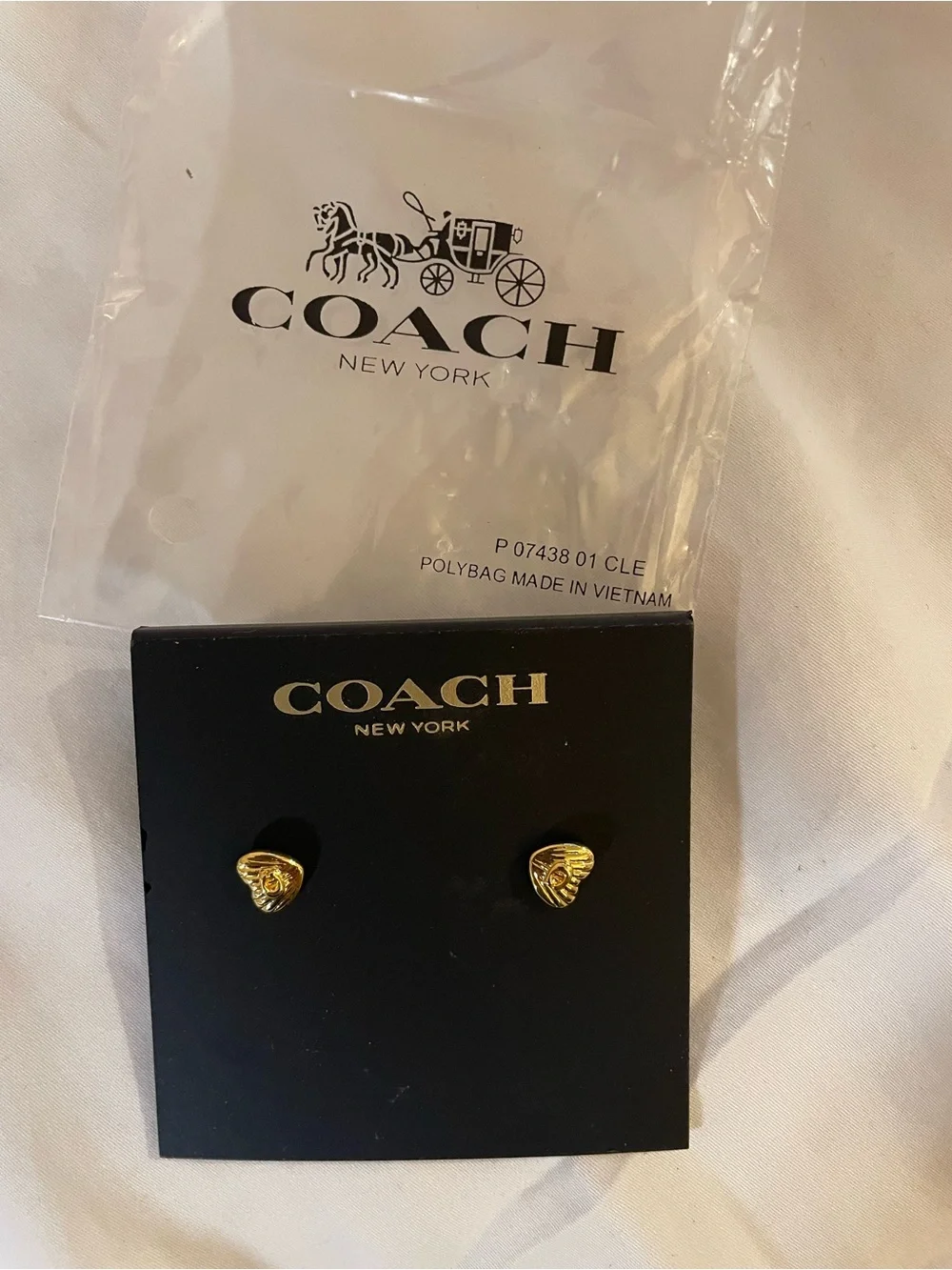 COACH Gold Heart Logo Stud Earrings - Picture 7 of 13